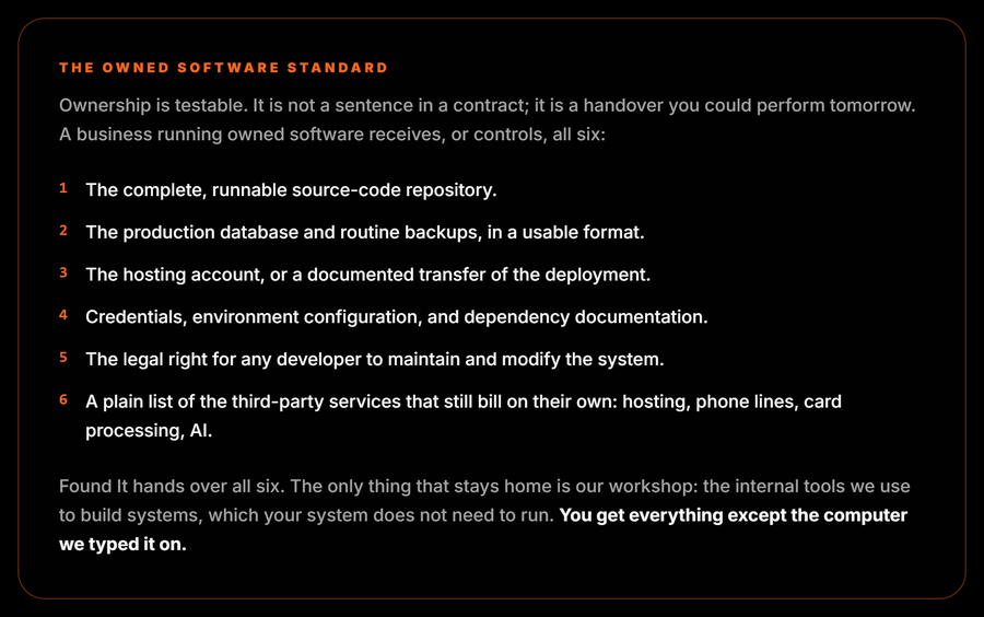 The old Owned Software Standard: a checklist card